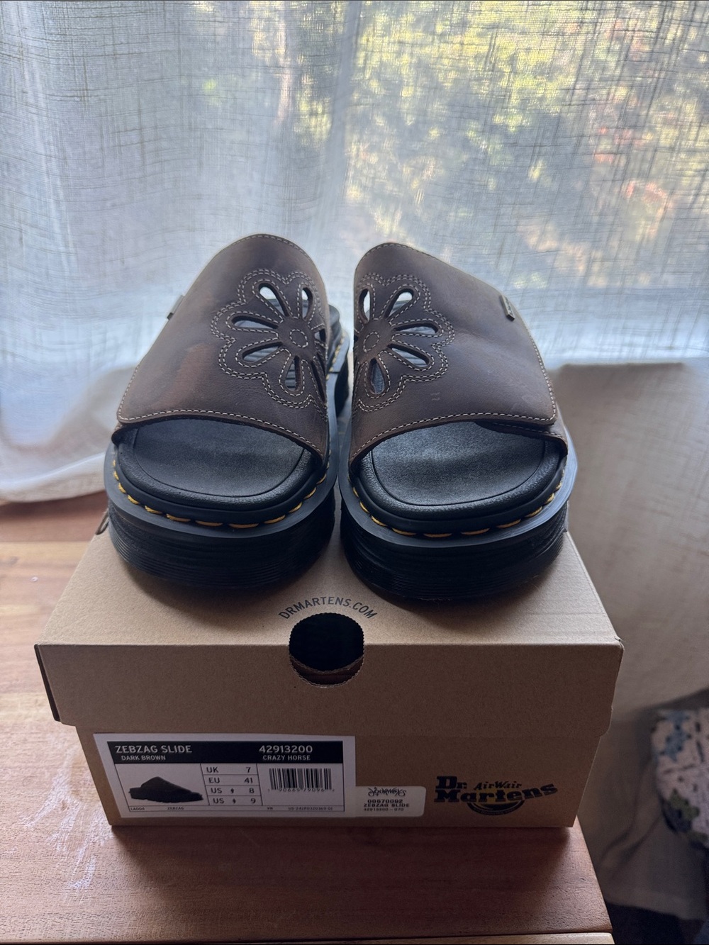 Dr. Martens ZEBZAG Slide Brown Floral Cutout Slide Sandals